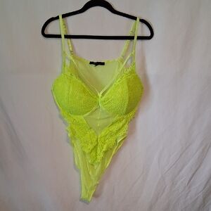 Neon Yellow Lace & Mesh Bodysuit